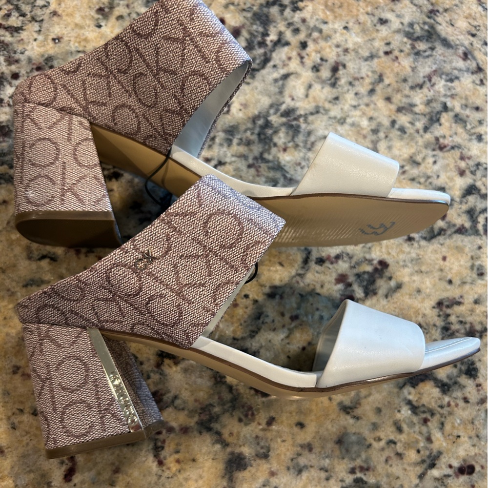 Calvin Klein Women's Cream and Brown high heel formal shoes size 8.